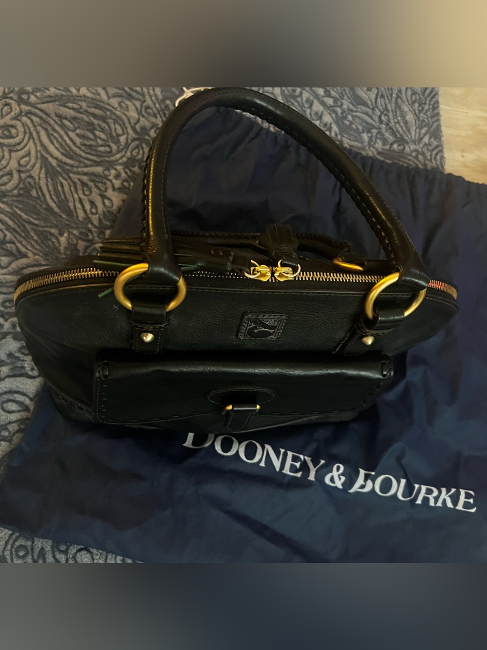 Dooney & Bourke Florentine Black Leather Satchel with Gold Hardware